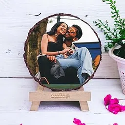 GFTBX Tabletop Customized Natural Wooden Slice Couple Photo Frame (5.5 Inches, Round)-picture-19