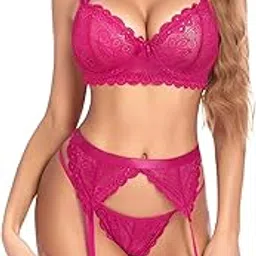 ssoshhub Babydoll Lingerie Bodysuit Swimwear Mini Chemise Mesh Wedding Garter Belt Bikini Nightie Bridal Nightdress with Garter Belt Bra, Panty and Choker 3 Piece Set-picture-50