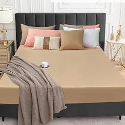 Waterproof Cotton Mattress Protector| Mattress Protector with Fitted Sheet Design | Ultra Soft, Breathable & Washable Mattress Cover (Beige, 75x36 Inch)-picture-21