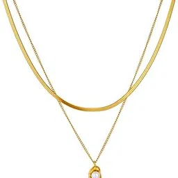 aaishwarya 18k Gold Plated Stainless Steel Antitarnish Pearl Pendant Layered Snake Chain Necklace for Women (2 layered necklace)-picture-14