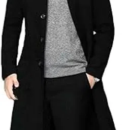 klorim Men's Stand Collar Single Breasted Long Walking Coat Woolen Overcoat-picture-29