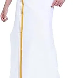 prakasam cotton Free Size Stitched White Dhoti with Jari Border/mens Cotton Sinlge Flexi Size Copper Dhoti-picture-30