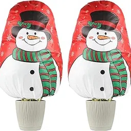 Christmas Snowman Plant Covers Freeze Protection with Drawstring, 39"x31" Winter Frost Cloths Blankets for Outdoor Plants, Shrub Jackets Garden Shrub Rose Covering (Set of 2)-picture-25