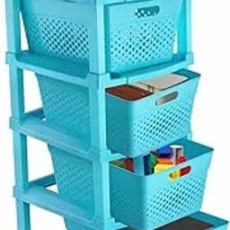 JD FRESH 4-Tier Plastic Storage Cabinet Organizer/Modular Plastic Drawer System for Home/Office/Hospital/Parlor/School/Doctors, and Kids' Rooms/Modular Kitchen & Toy Organizer (55 Ltr, BLUE) image 1