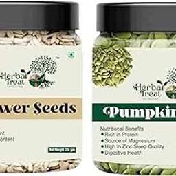 Herbal Treat Pumpkin Seeds (250gm) and Sunflower Seeds (250gm) Combo Pack, Raw Unroasted Seeds for Eating, Protein and Fibre Rich Food For Immunity Booster, Healthy Snack Mix Superfoods image 1