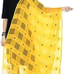 a r silk Women's Cotton Yellow Mirror Work Dupatta # Regular Dupatta-picture-19