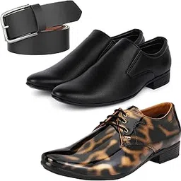 Stylish Trendy Formal Shoes/Party Shoes/ 2 Shoes Combo with Free Belt for Men and Boys (BAZAAR9379_VTR01-Blk-Gld-401-Blk) Multicolor-image-37