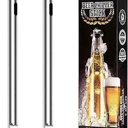 Beer Chiller Sticks for Bottles with Bottle Opener, 2 Pc. Set, Reusable Freezer Safe Chilling Rods, BPA Free Stainless Steel, Chill Drinks Fast, Unique Birthday, for Dad, Boyfriend-image-0