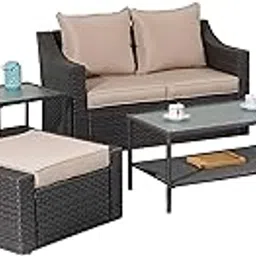 Outdoor Sofa 4 Seater for Balcony, Garden | 7-Piece Patio Waterproof Furniture Set | Weather Resistant Patio Sofa with Ottomans, Centre & Side Table (Grey with Beige)-picture-37