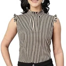 style quotient Women Blue and White Stripe Polyester Formal Top-picture-32