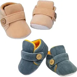 neska moda Set Of 2 Pair Baby Boys & Baby Girls 6 To 12 Months Velvet Hook & Loop Booties-BT781andBT4266-picture-10