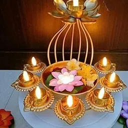 Tealight Candle Urli Diwali Decor | Metal Urli | Floating Candles Urli Set of 1 | Diwali Gift | Diwali Decoration Item | Home Decor Diya-picture-25