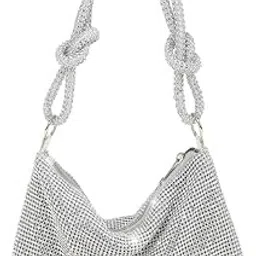 blue beads "Women's Rhinestone Crystal Evening Clutch Bag - Sparkling Glitter Handbag with Shiny Shoulder Strap - Elegant Tote for Special Occasions (Silver)-picture-20