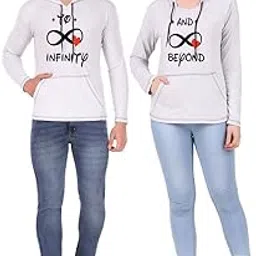 fine t touch Couple Men's and Women's Cotton Hooded Neck Full Sleeve Hoodie (Women-L_Men- XL Grey Combo Pack of 2)-picture-20