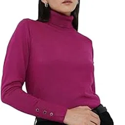 fablestreet Women's Pullover Sweater | Regular Fit Turtle Neck with Gold Button Detail | Soft Acrylic Fabric for Autumn & Winter Wear-picture-27