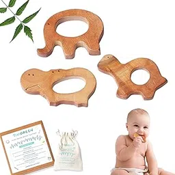 TINIGREEN Turtle Elephant Hippo Shaped Organic Neem Wood Teether Combo for Baby (Pack of 3)-picture-22