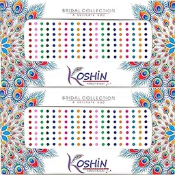 KOSHIN Multi Color Round Shape Small Size Diameter 4 mm Forehead Bindi for Women Girls Ladies - Pack of 2 | Multi Plain KumKum Bindi | Light Fabric Bindi | Tikli | Pottu | Dot | Combo Pack-picture-26