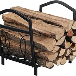 PHI VILLA 17 Inch Small Firewood Log Rack Decorative Indoor/Outdoor Steel Wood Storage Log Rack Wood Holder Circle Design, Black-image-52