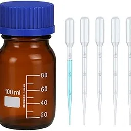 Borosilicate glass (Brown) Amber Reagent Bottle 100ml & 3ml dropper (5pcs.) UV Protected Storage Container transfer liquid for lab laboratory perfume cosmetic school college use set of 6 image 1