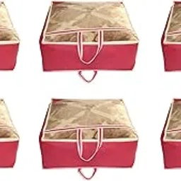 ANKIT INTERNATIONAL Garments Protect Clothes Organizer/Storage Bags for Blanket, Quilts & Rajai Storage Combo Pack of 06 with Dust Protection Front Clear window & Zip Closure for Multi-Purpose Clothing Storage (PINK,51 x 51 x 22 cms) image 1