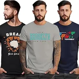 peppyzone S to 5XL Stylish Printed Cotton Round Neck Tshirt for Men - 100% Cotton, Half Sleeve, Combo Pack of 3 T Shirts for Men-picture-18