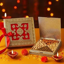 Fruitri Luxury Diwali Gift Hamper | Reusable Handmade Metal Box with Almonds, Cashews, Pistachios & Raisins (100g Each) | Premium Festive Dry Fruit Combo for Family, Friends & Corporate Gifting-image-0