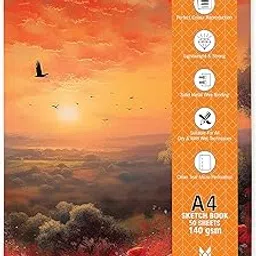 MENORAH - A4 Sketch book - 140 GSM,100 Pages/50 Sheets - Metal Wire-O bound drawing notebook - (21.0 x 29.7 cm)- Romantic Sunset Design-picture-20