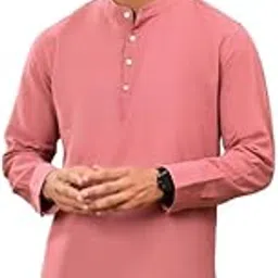 crystal sky Men Cotton Short Kurta Shirt Airy Linen Half Kurta for Men Regular Fit Chinese Collar Full Sleeves Casual Wear Kurta Style Shirt-picture-24
