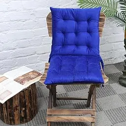 Cotton Chair Pads with Ties | Comfortable Sitting Support | Soft Cushion for Dining Chairs, Office Chairs & Home Seating – Set of 2 (16x16 inch)-Blue-picture-12