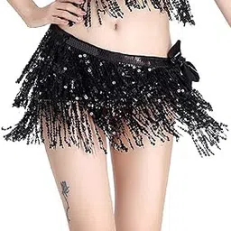 The Dance Bible Sequined Tassel Scarf Belly Dance Wrap Belt | Belly Dancing Hip Skirt Belt, Indian Dance Wear, Fancy Dress Costume, Stage Performance Wear-image-39