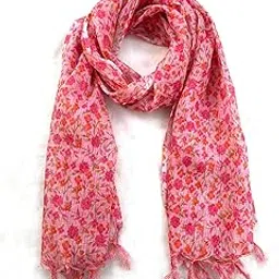 akshadeep Rajasthani Women's Poly Winter Pink Floral Print Kota Doria Checkered Dupatta-picture-20