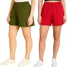 UNICUS Apparel Women's Solid Shorts (Combo Pack of 2)(Green::Pink,XS-picture-25