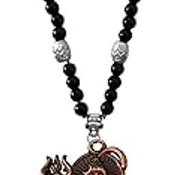 m men style Vintage Shiv on Crescent Pendant Necklace for Men | Black Beaded Chain with Designer Silver-Tone Accents | Spiritual Trishul Charm | Festive Gift for Men Copper SPn2025478-picture-20