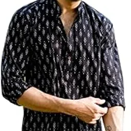 shasak The Black Short Kurta with Ikat Look Tribal Print-picture-16
