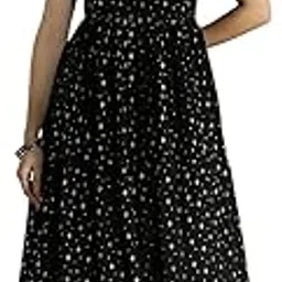 globus Women Strappy Shoulder Gold Foil Ethnic Motifs Smocked Tiered Fit & Flare Maxi Festive Dress-picture-22