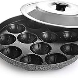 CELLO Non-Stick 12 Cavity Grill Appam Patra 2 Side Handle with Stainless Steel Lid | Appam Maker | Appam Patra | Appam pan | Litti Maker | Appe Stand-picture-30