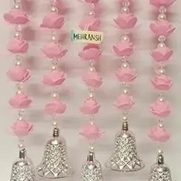 MEHRANSH® -Pack of 5- Artificial Foam Flower Strings with Bells | 2.5 Feet/30 Inches Long Each | Perfect for Parties, Theme Decorations, Home Decoration, Photo Prop, Diwali, Festival Décor. (Pink) image 1