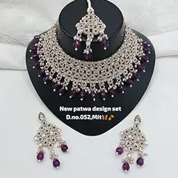 lucentarts jewellery Latest Stylish Fancy Plated Choker Necklace Jewellery Set for Women | With Earrings & Maang Tikka | CZ/AD Stones, Adjustable Design No CHOKER1270 image 1