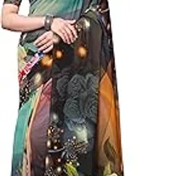 Women's Floral Print Polyester Saree With Unstitched Blouse Piece (Blue) | Printed Sarees For Women | Wedding/Festive Sarees |Traditional Ethnic Wear | Everyday Sari-image-97
