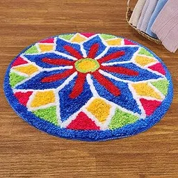 StromX Decorative Anti Slip Cotton Rangoli Shaggy Door Mat | Floor Mat for Your Bathroom, Kitchen, Home, Door Entrance & Living Room (24X24 Inches, Multi), Round…-picture-26