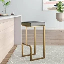ZenZest Luxurious Modern Height Bar Chair for Kitchen, Upholstered Counter Chairs, Armless Bar Stool with Gold Metal Base for Dining Room, (Golden & Grey)-image-60