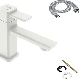RN Single Lever Basin Mixer Hot & Cold Water Faucet for Bathroom, Wash Basin Tap with Braided Connection Leg Hose 18 inch and Chand Set, for Superior Plastic Mixer Taps (PTMT) RNG2001A07_White-picture-31