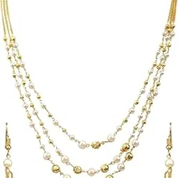 rubans Gold-Plated Handcrafted Artificial Jewelry Set with Ruby, Emerald Studs & Gold-White Beads with Earrings For Women and Girls – Perfect for Weddings and Special Occasions-picture-28