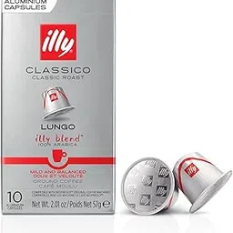 Illys Classico Lungo Aluminium Coffee Capsules, Classic Roast, Ground Coffee 100% Arabica, Mild and Balanced, 10 Capsules, 2.01 oz/57g image 1