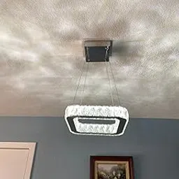 GANE-SHLIGHTS 10inch Square Crystal Chandelier for Living Room Modern Ceiling Light for Hall Dining Room Led Fixtures Hanging Ring Pendent Led Jhummer (Warmwhite)-image-3