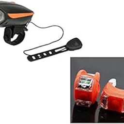 Dark Horse® Bicycle CE Standard USB Rechargeable (2-in-1) 3 Mode Front Light 250 Lumens & Loud Horn with a Pair of Red Silicon Light Set 3 Mode - Super Saver Combo (Orange)-image-94