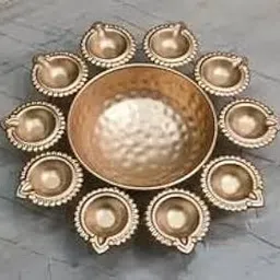 OSH Decors Golden Decorative Metal Urli Bowl for Festive Decorations, Diwali Gifts, Pooja Diya Bowl, (10 Inches/10 Diyas), Set of 1-picture-20