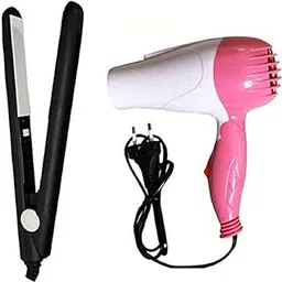 Nirvani COMBO of NV-1290 Foldable hair Dryer With 2 Speed Setting 1000 WATT Stylish Hair Dryer (PINK) and Mini Hair Straightener Ceramic Plate Portable hair Straightener (MULTICOLOR, 45WATT)-picture-31