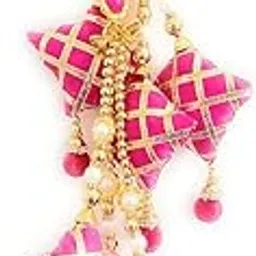 Bhavya sales Women's Handmade Work Ethnic Hanging Cotton Pompom Bell Tassel Latkan for Saree, Blouse and Lehenga - Pack of 2 (Pink )-picture-60