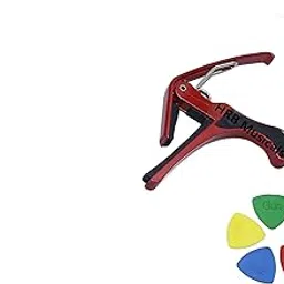 One Handed Trigger Guitar Metal Capo Quick Change For Ukulele, Electric And Acoustic Guitars,(Red Capo,5 picks with rubber pick holder)-picture-71